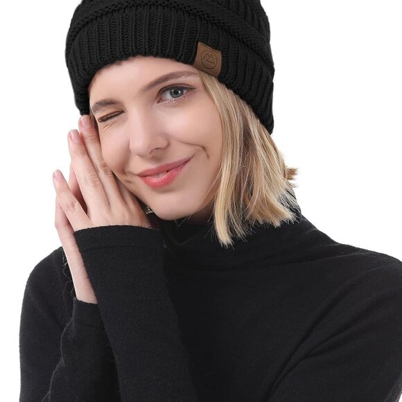 Women Satin Lined Winter Beanie Hats Cozy Slouchy Knit Cuffed Gift - Picture 7 of 7